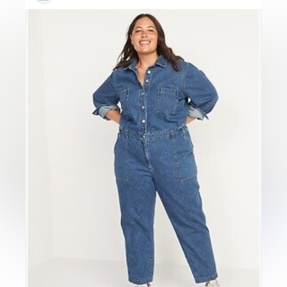Old navy long sleeve medium wash utility jean jumpsuit